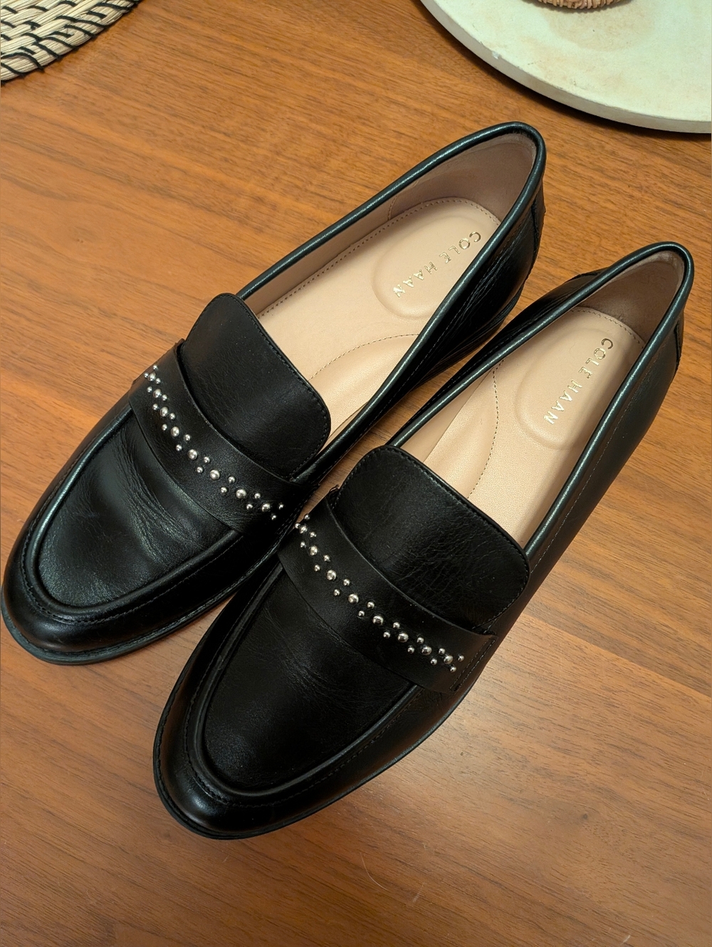 Cole Haan Stassi Black Leather Studded Loafers NWOT 8.5